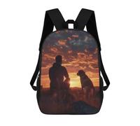 sinyumoney Anthropomorphic Sea Otter Zaino scolastico per ragazze e ragazzi, grande capacità, leggero, per bambini e studenti, Man With His Dog In Mind, 17"