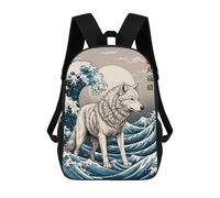 sinyumoney Arctic Wolf Great Wave Zaini Stampati in 3D, Borsa Scolastica Casual Per Bambini, Borsa Scolastica Alla Moda Per Ragazzi, Studenti Delle Scuole Medie 17inch