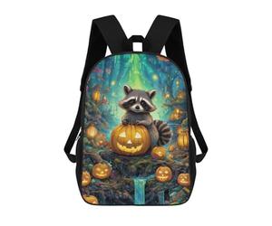 sinyumoney Astronaut in Halloween Forest -2 Zaini Per Bambini Zaini Personalizzati 3D Per Ragazzi E Ragazze, Grandi Zaini Scolari Casual, Halloween Raccoon nella foresta, 17"