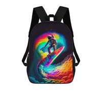 sinyumoney Astronaut Surfing Rainbow Wave -4 Zaini Scolastici Per Bambini Stampati in 3D, Zaini Casual Per La Scuola, Zaini Da Viaggio Ad Alta Capacità Per Bambini 17inch