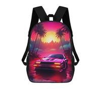 sinyumoney Autumn Fall Coastline Zaini scolastici per bambini, Zaini da scuola stampati 3D, Borse da scuola alla moda per ragazzi, studenti delle scuole elementari e del college, Retro Synthwave Car
