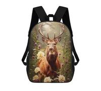 sinyumoney Autumn Majesty - Zaino scolastico per bambini, alla moda, casual, con stampa 3D, per ragazzi, grande zaino, Floreale Deer Majesty, 17"