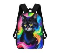 sinyumoney Autumnal Squirrel Serenity - Zaino scolastico per adolescenti, stampa 3D, regolabile, con tasche alla moda, per bambini, ragazzi, ragazze, studenti e adolescenti, Rainbow Whiskered Cat, 17"