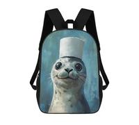 sinyumoney Baby Zebra Watercolor Zaino Scuola Per Ragazze E Ragazzi Grande Zaino Leggero Per Bambini E Studenti, Seal In A Hat, 17"
