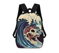 sinyumoney Bambini 17inch Borsa Scolastica A SKULL IN THE WAVE Zaino Scolastico Per Bambini Borsa Per Libri Scuola Alla Moda Casual Zaini Da Viaggio Stampa 3D Divertenti Borse Per Libri