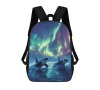 sinyumoney Bambini 17inch Borsa Scolastica Orcas Under Aurora Borealis Zaino Scolastico Per Bambini Borsa Per Libri Scuola Alla Moda Casual Zaini Da Viaggio Stampa 3D Divertenti Borse Per Libri