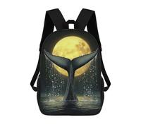 sinyumoney Bambini 17inch Borsa Scolastica Whale Tail And Moon Zaino Scolastico Per Bambini Borsa Per Libri Scuola Alla Moda Casual Zaini Da Viaggio Stampa 3D Divertenti Borse Per Libri