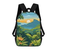 sinyumoney Basso Poly Ciclismo Zaino Scuola Stampato 3D Per Bambini, Zaino Ragazzo/Ragazza, Borsa Da Viaggio Per Bambini, Tropical Landscape With Mountain And Sunset, 17"