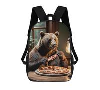 sinyumoney Bear Eating Pizza Funny Zaini Per Bambini, Zaino Scolastico Alla Moda, Borsa Scolastica Stampata in 3D Per Ragazzi, Studenti Delle Scuole Elementari E Medie 17inch