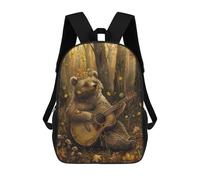 sinyumoney Bear Playing Guitar in Forest Stampa Zaino Per Bambini, Borsa Scolastica Per Adulti E Bambini, Zaino Da Viaggio Per Tutti I Giorni 17inch
