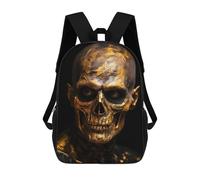 sinyumoney Black And Gold Skull Face Zaini Per Bambini, Zaini Scolastici Personalizzati 3D Per Ragazzi E Ragazze, Zaini Scolastici Grandi, Zaini Casual Da Giorno 17inch