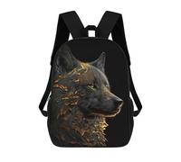sinyumoney Black And Gold Wolf Zaini Stampati in 3D, Borsa Scolastica Casual Per Bambini, Borsa Scolastica Alla Moda Per Ragazzi, Studenti Delle Scuole Medie 17inch