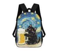 sinyumoney Black Cat Beer Starry Night Zaino Per Bambini Con Stampa 3D, Borsa Scolastica Per Ragazzi, Zainetto Casual, Borsa Divertente Per Bambini E Adolescenti 17inch