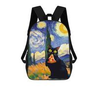 sinyumoney Black Cat Eating Pizza Starry Night Zaini Stampati in 3D, Borsa Scolastica Casual Per Bambini, Borsa Scolastica Alla Moda Per Ragazzi, Studenti Delle Scuole Medie 17inch