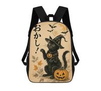 sinyumoney Black Cat Halloween Pumpkin Japanese Art Zaino Per Ragazzi, Studenti Adolescenti, Zainetti Per Ragazze, Borse Per Bambini, Scuola Elementare, Scuola Media, Borsa Per Libri 17inch