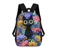 sinyumoney Black Cat in A Flower Garden Zaino Scolastico Per Bambini, Stampato in 3D, Borsa Scolastica Alla Moda, Borsa Scolastica Casual Per Ragazzi, Studenti Delle Scuole Elementari E Medie 17inch