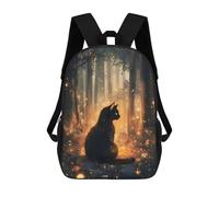 sinyumoney Black Cat in Magical Forest Zaini Stampati in 3D Per Bambini, Zaini Scolastici, Borse Scolastiche, Zaini Alla Moda Per Ragazzi, Studenti Delle Scuole Elementari E Medie 17inch