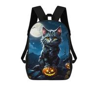 sinyumoney Black Cat on Pumpkin Zaino scolastico stampato 3D per ragazzi e ragazze, zaino per computer portatile per bambini/studenti/adulti, Zucca Cat, 17"