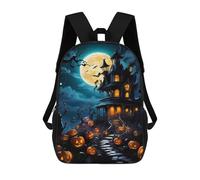 sinyumoney Black Cat on Pumpkin Zaino scolastico stampato 3D per ragazzi e ragazze, zaino per computer portatile per bambini/studenti/adulti, House Of Terror, 17"
