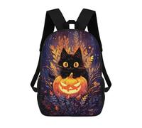 sinyumoney Black Cat on Pumpkin Zaino scolastico stampato 3D per ragazzi e ragazze, zaino per computer portatile per bambini/studenti/adulti, Black Cat & Jack-o-Lantern, 17"