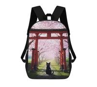 sinyumoney Black Cat Under Cherry Blossom Torii Zaini Scolastici Scuola Secondaria Superiore Università Zaino Da Viaggio Per Uomo, Donna E Ragazzo Adolescente 17inch