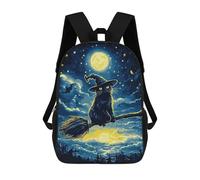 sinyumoney Black Cat Witch on Broom Stampa Zaino Per Bambini, Borsa Scolastica Per Adulti E Bambini, Zaino Da Viaggio Per Tutti I Giorni 17inch