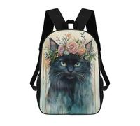 sinyumoney Black Cat with Floral Crown Zaino Scolastico Alla Moda Per Studenti, Adatto A Ragazzi E Ragazze, Ideale Per Viaggi All'aperto E Attività Ricreative. 17inch