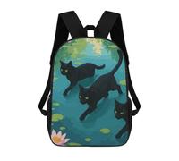 sinyumoney Black Cats in Lily Pond Illustration Zaini Scolastici Per Bambini Stampati in 3D, Zaini Casual Per La Scuola, Zaini Da Viaggio Ad Alta Capacità Per Bambini 17inch