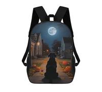 sinyumoney Black Lab Halloween Night Street Zaini Stampati in 3D, Borsa Scolastica Casual Per Bambini, Borsa Scolastica Alla Moda Per Ragazzi, Studenti Delle Scuole Medie 17inch