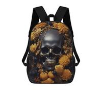 sinyumoney Black Skull Golden Flowers Zaini Per Bambini Zaino Scolastico Borsa Scolastica Stampata in 3D Borsa Scolastica Per Ragazzi Studenti Delle Scuole Elementari E Medie 17inch
