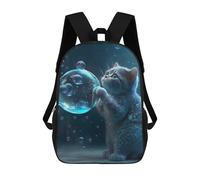 sinyumoney Blue Cat with Bubbles Zaino Scolastico Stampato in 3D Zaino Scolastico Per Bambini Zaini Scolastici Zaini Da Viaggio Borsa Casual Alla Moda Per Bambini Studenti Scolastici 17inch