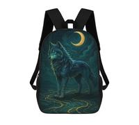 sinyumoney Blue Wolf Under Crescent Moon Zaini Scolastici Per Bambini Stampati in 3D, Zaini Casual Per La Scuola, Zaini Da Viaggio Ad Alta Capacità Per Bambini 17inch