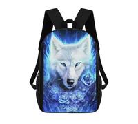 sinyumoney Blue Wolf with Roses Zaino Scolastico Per Bambini, Zaino Casual Da Viaggio Per Ragazzi E Ragazze, Zaino Da Giorno Di Grande Capacità 17inch