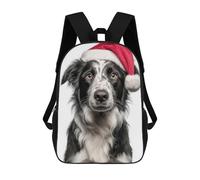 sinyumoney Border Collie Dog with Santa Hat Zaini Casual Per Bambini, Borse Scolastiche Per Ragazzi E Ragazze, Zaini Per Libri, Zaini 17inch