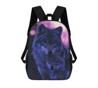 sinyumoney Borse Da Scuola Stampate 3D Per Bambini Cammello Family at Sunset Zaino Da Viaggio Leggero Borsa Per Libri Per Bambini Ragazzi E Ragazze, Wolf And Pup Ritratto, 17"