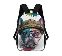 sinyumoney Bulldog With Glasses Hat Zaino Scolastico Per Bambini, Stampato in 3D, Borsa Scolastica Alla Moda, Borsa Scolastica Casual Per Ragazzi, Studenti Delle Scuole Elementari E Medie 17inch
