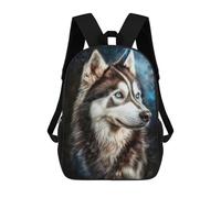 sinyumoney Cartella per la scuola stampata 3D, zaini per bambini alla moda con grande capacità, zaini da viaggio, dimensioni, Siberian Husky con occhi blu, 17"