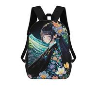 sinyumoney Cascading Waterfall Garden with Swans Zaini Per Bambini, Zaini Scuola Stampati 3D, Zaini Da Viaggio Alla Moda Per Bambini (primario, College), Anime Girl In Kimono, 17"