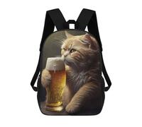 sinyumoney Cat Drinking Beer-2 Zaino Per Bambini, Zaino Scolastico Stampato in 3D, Zaino Per Ragazzi E Ragazze, Borsa Scolastica Regolabile Per La Scuola Primaria 17inch
