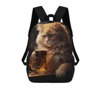 sinyumoney Cat in Great Wave Zaino Scuola Per Ragazze E Ragazzi Grande Zaino Leggero Per Bambini E Studenti, Birra Drinking Cat, 17"