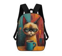 sinyumoney Cat Morning Coffee Zaini Per Ragazzi Zaini Stampati 3D, Zaini Da Viaggio Alla Moda Per Ragazzi (primario, College), Cat Morning Coffee, 17"