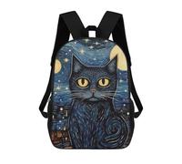 sinyumoney Cat Starry Night Zaino Scolastico Stampato in 3D Per Bambini, Zaino Scolastico Casual Alla Moda Per Bambini Studenti 17inch
