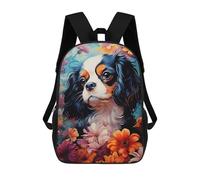 sinyumoney Cavalier King Charles Spaniel in Flowers Zaino Scolastico Per Bambini, Borsa Scolastica Stampata in 3D Per Ragazzi, Studenti Delle Scuole Elementari E Medie 17inch