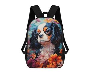 sinyumoney Cavalier King Charles Spaniel in Flowers Zaino Scolastico Per Bambini, Borsa Scolastica Stampata in 3D Per Ragazzi, Studenti Delle Scuole Elementari E Medie 17inch