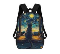 sinyumoney Celestial Fox in Lotus Garden Zaini Scuola Per Bambini, Borsa Scuola Stampato 3D Per Ragazzi Studenti Della Scuola Elementari E Del College, Cat Gazing At Starry Night, 17"