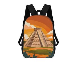 sinyumoney Chihuahua Dog Zaino 3D per bambini e ragazze, zaino per la scuola, zaino per bambini piccoli, zaino casual, borsa per libri alla moda, Chichen Itza Piramid, 17"