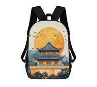 sinyumoney Chinese Temple Sunset Zaino Scolastico Per Bambini, Borsa Scolastica Stampata in 3D Per Ragazzi, Studenti Delle Scuole Elementari E Medie 17inch