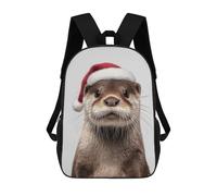 sinyumoney Christmas Bat with Santa Hat Zaino scolastico per ragazze e ragazzi, grande capacità, leggero, per bambini e studenti, Natale Otter With Santa Hat Ritratto, 17"