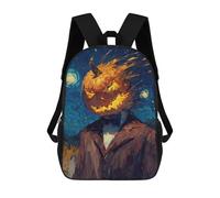 sinyumoney Christmas Black Cat Zaini Per Bambini, Zaino Scuola Zaino Stampato 3D Per Bambini Zaino Da Viaggio Zaino Libri Borsa Scuola Per Bambini, Zucca Head Man Starry Night, 17"