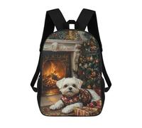 sinyumoney Christmas Maltese Dog by Fireplace Zaino Scolastico Stampato in 3D, Borse Scolastiche Per Ragazzi E Ragazze, Zaino Per Laptop Per Bambini/studenti/adulti 17inch